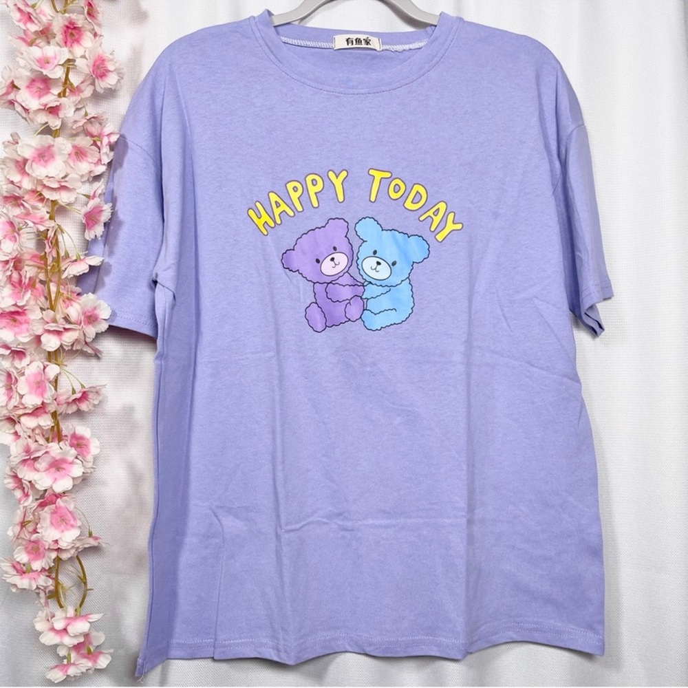 Cute Teddy Bear anime TShirt Large oversized purple top